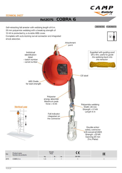 Cobra 6 - Retractable Fall Arrester - 6m