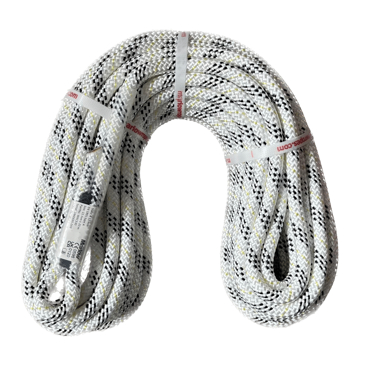 11mm Marlow Kernmantle static rope with sewn loop and eyelet