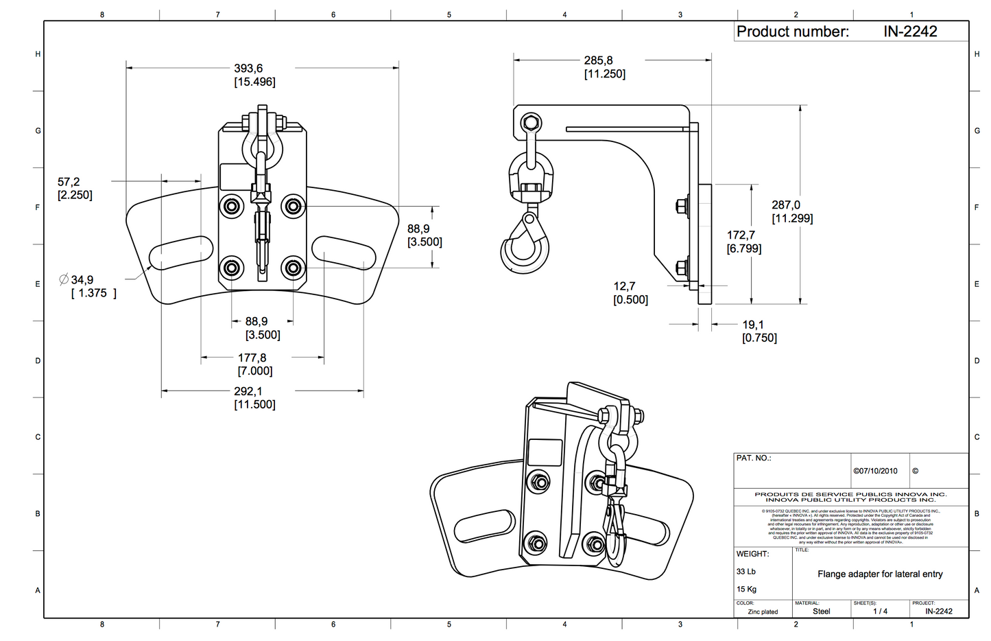 Flange Adapter for Lateral Entry