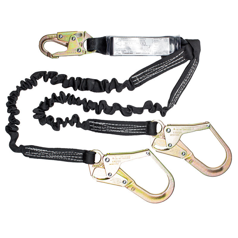 Scaffpro X Double Elasticated Lanyard with Snap Hook & Scaffold Hooks - 180kg Rated - 2m Length